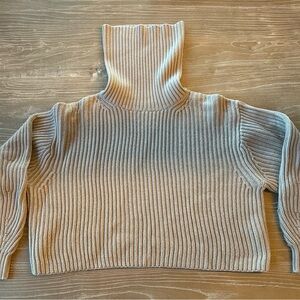 Beige Ribbed Turtleneck Sweater